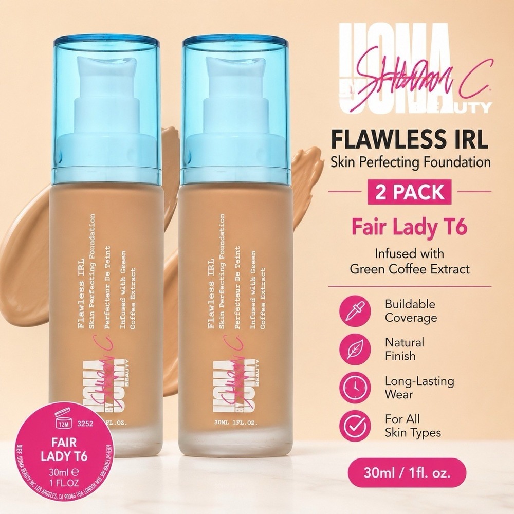 Uoma Beauty Flawless IRL Foundation Fair Lady T6 1oz 2-Pack Full Size